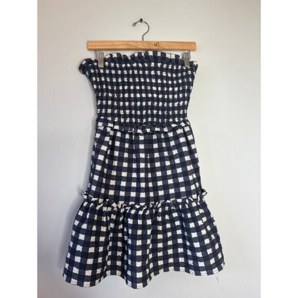 NEW SEA Pucker Gingham Cover Up Tie Ruffles Strapless Mini Dress Multi Size: XS - Picture 2 of 8
